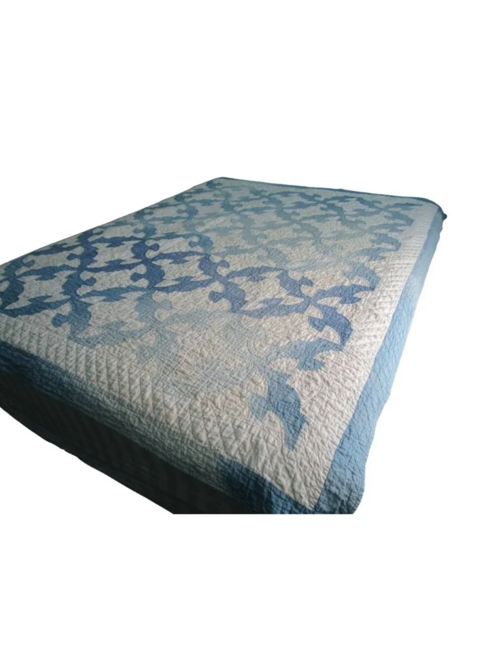 Drunkards Path Handmade Patchwork Quilt Blue White Faded Damaged Full Size